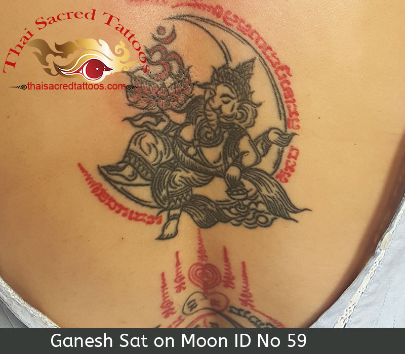 Ganesh God Sat on Moon Yant Thai Tattoo