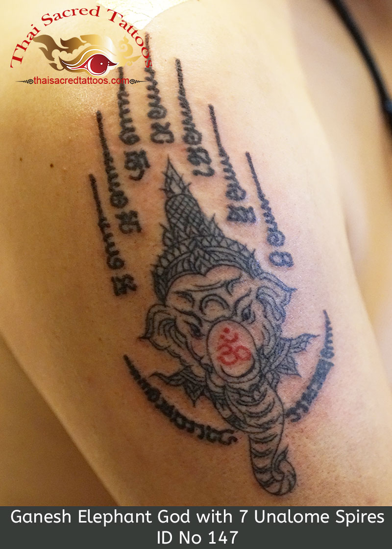 Ganesh Thai Tattoo Elephant God with 7 Unalome Spires