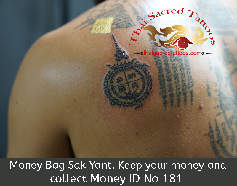 Thai Tattoo Money Bag Sak Yant single Unalome