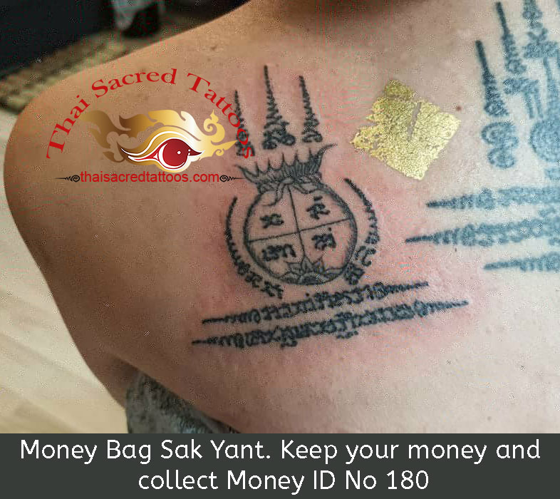Thai Tattoo Money Bag Sak Yant with 3 Unalomes