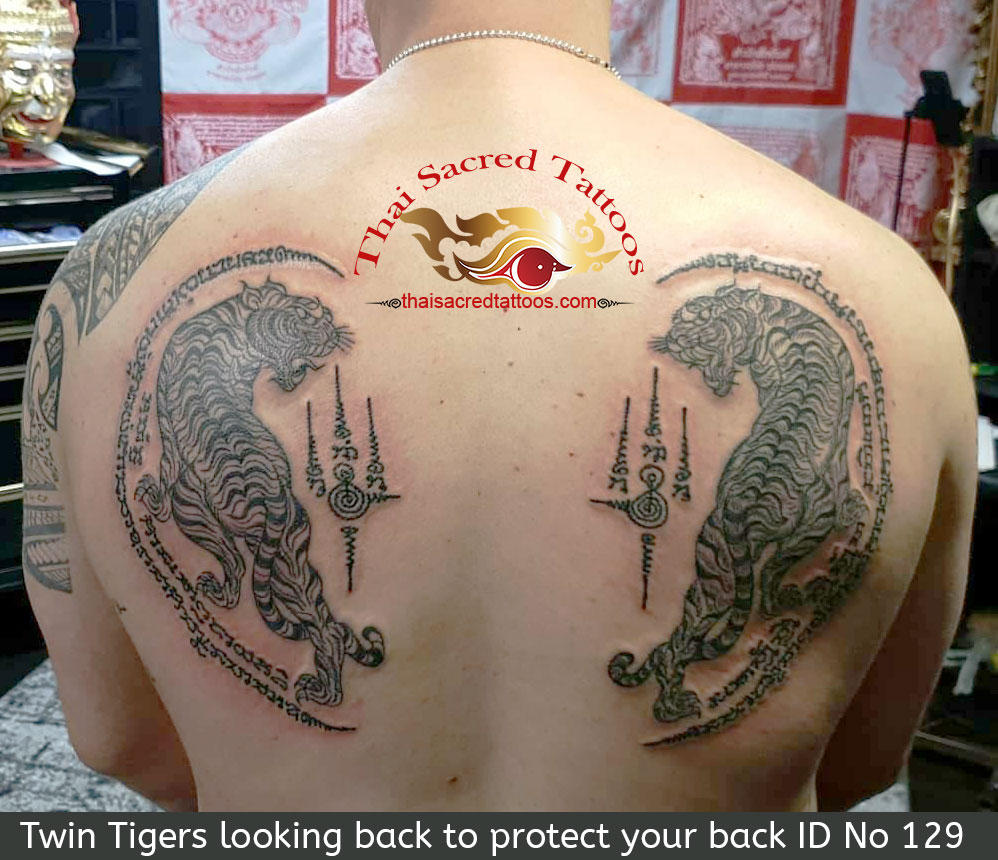 Twin Tigers Thai Tattoo looking back to protect your back